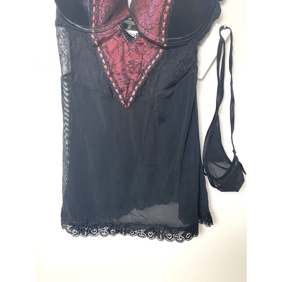 iCollection Babydoll Mesh Lace Overlay Microfiber Coral Black Size M Lingerie - Picture 3 of 11